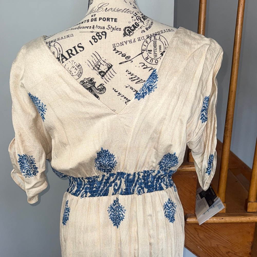 Blue and Cream Maxi Women's Dress - Picture 7 of 9